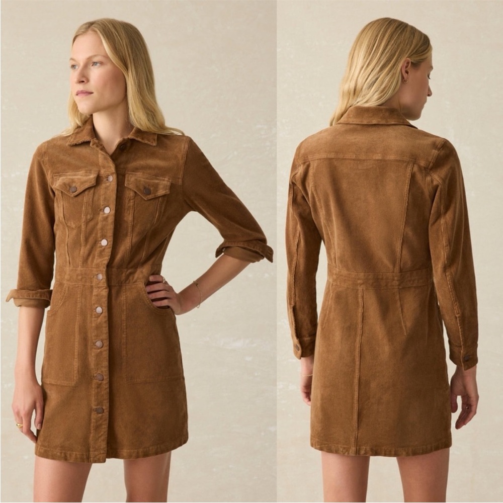 Faherty Brown Stretch Corduroy Michelle Shirt Dress